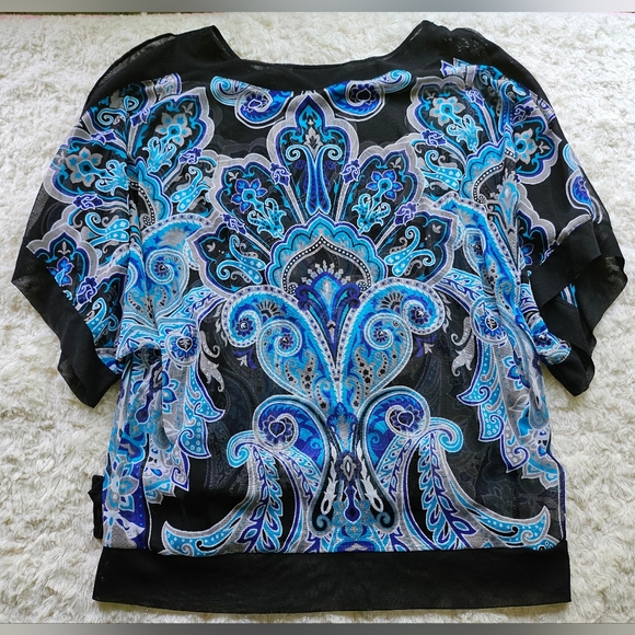 INC International Concepts Sheer Shirt Shell, Blue Black Paisley, Size XL - Picture 4 of 11